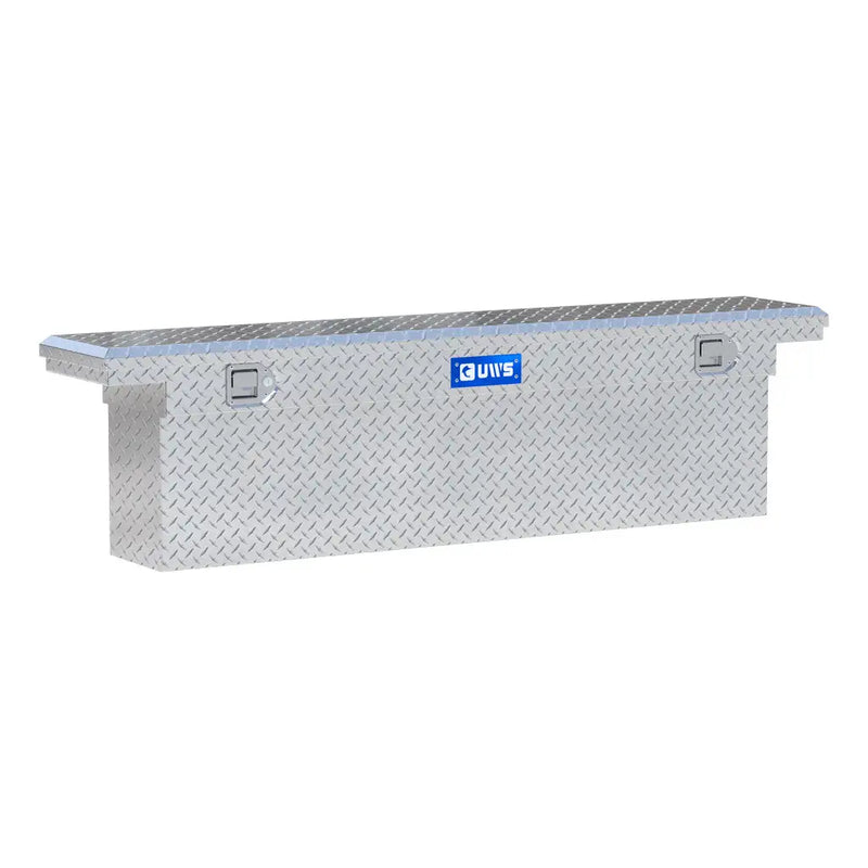 UWS EC10831 69" truck tool box in bright aluminum, front three-quarter studio view