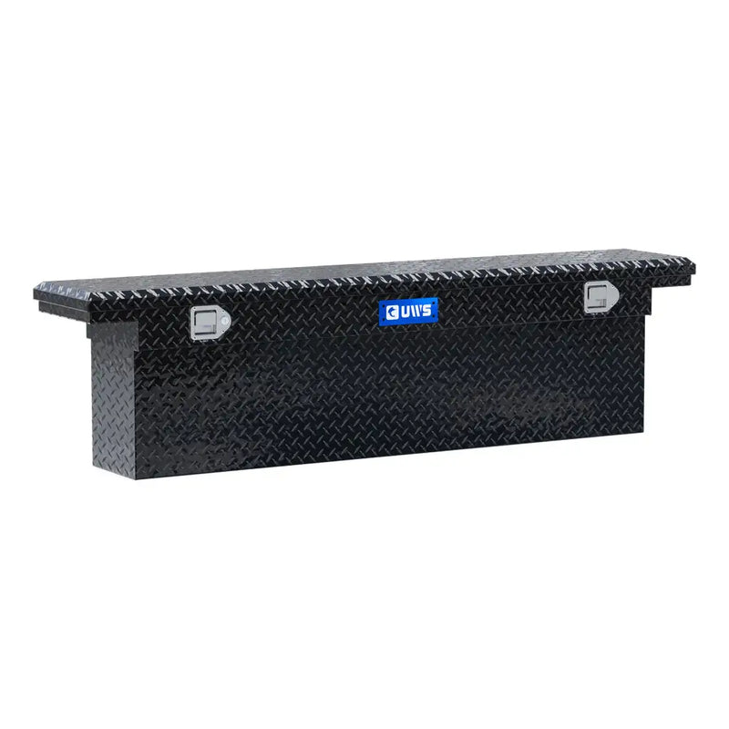 UWS EC10842 69" truck tool box in gloss black powder coat, front three-quarter studio view