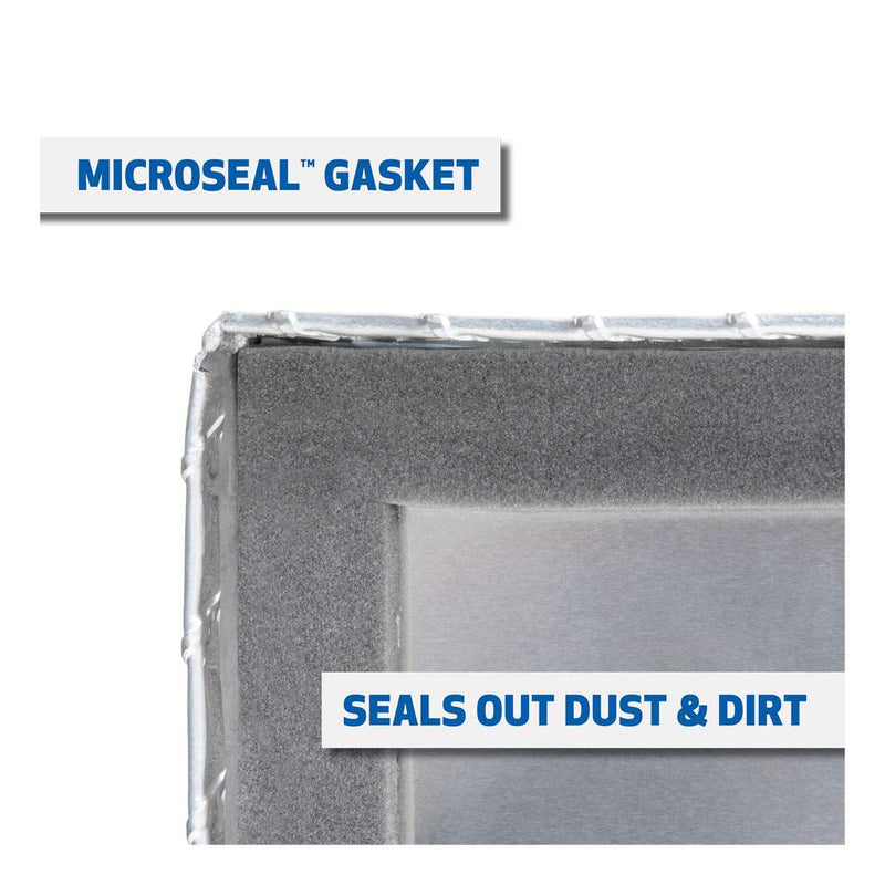 UWS EC10871 72" truck tool box in bright aluminum, UWS graphic for the MicroSeal gasket