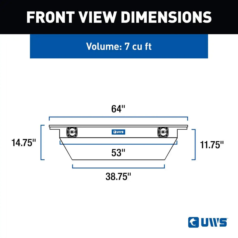 UWS EC11021 63" truck tool box in bright aluminum, front-view dimension drawing