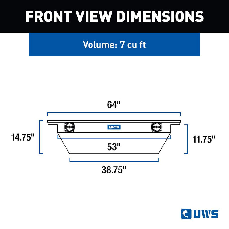 UWS EC11023 63" truck tool box in matte black powder coat, front-view dimension drawing