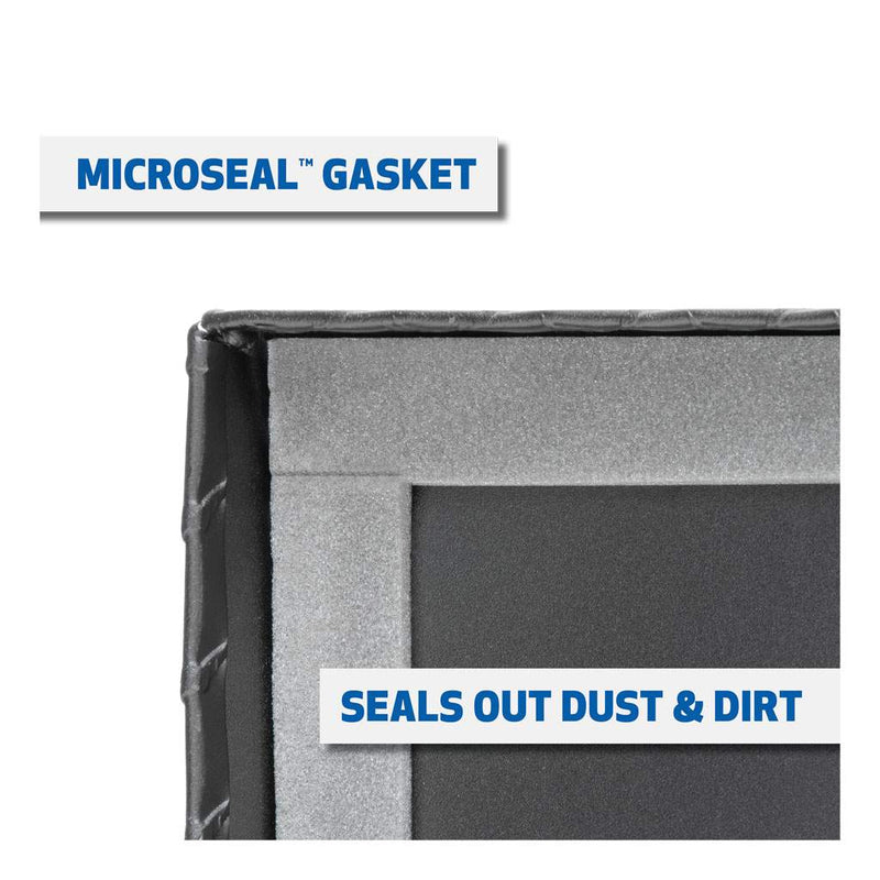 UWS EC11023 63" truck tool box in matte black powder coat, UWS graphic for the MicroSeal gasket