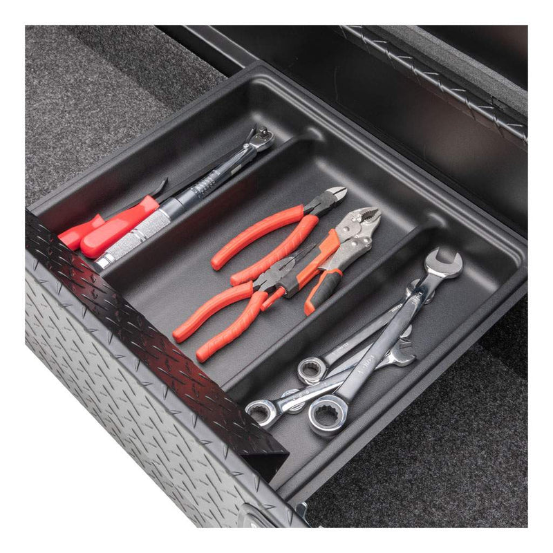UWS EC11023 63" truck tool box in matte black powder coat, removable sliding tool tray fitted in the box