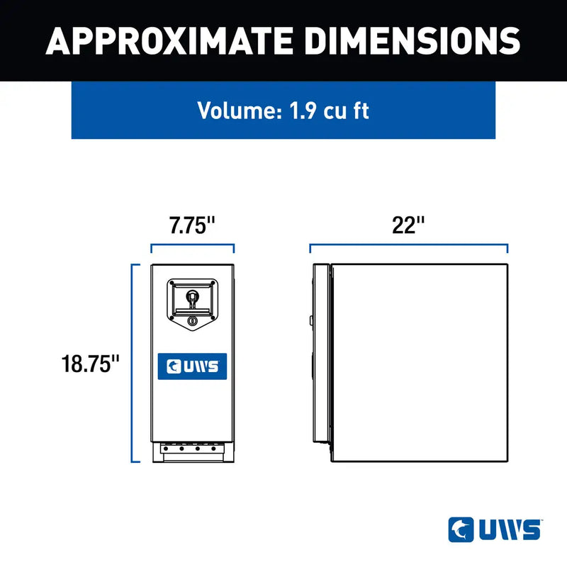 UWS EC20041 22" truck tool box in bright aluminum, front-view dimension drawing