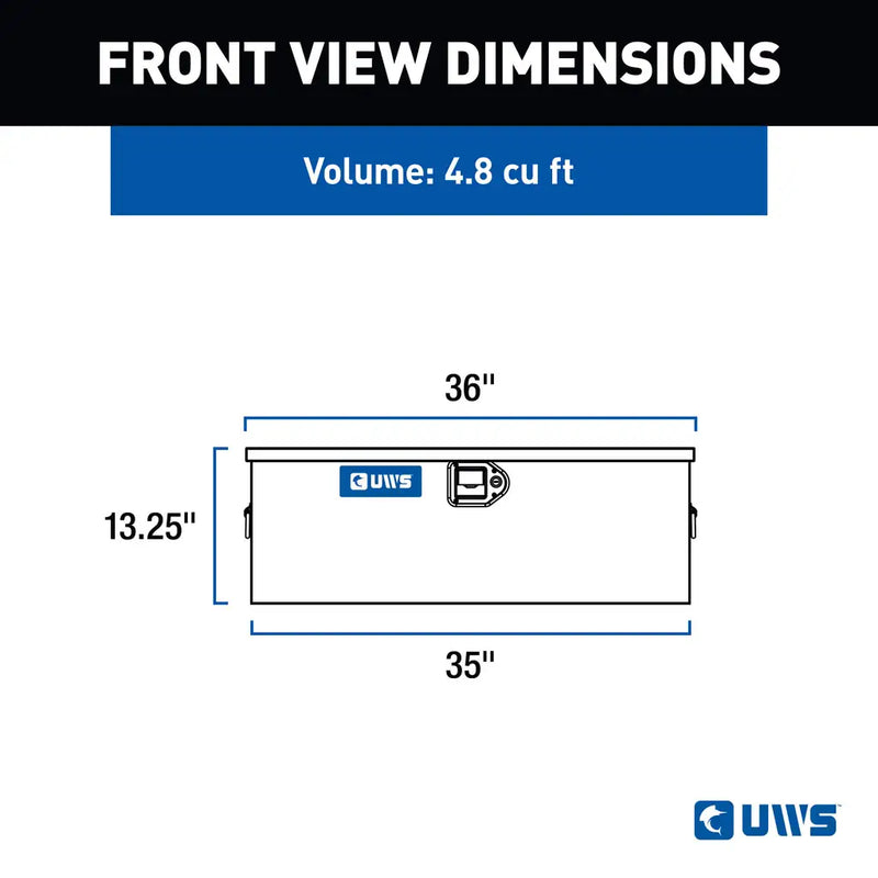 UWS EC20061 36" truck tool box in bright aluminum, front-view dimension drawing