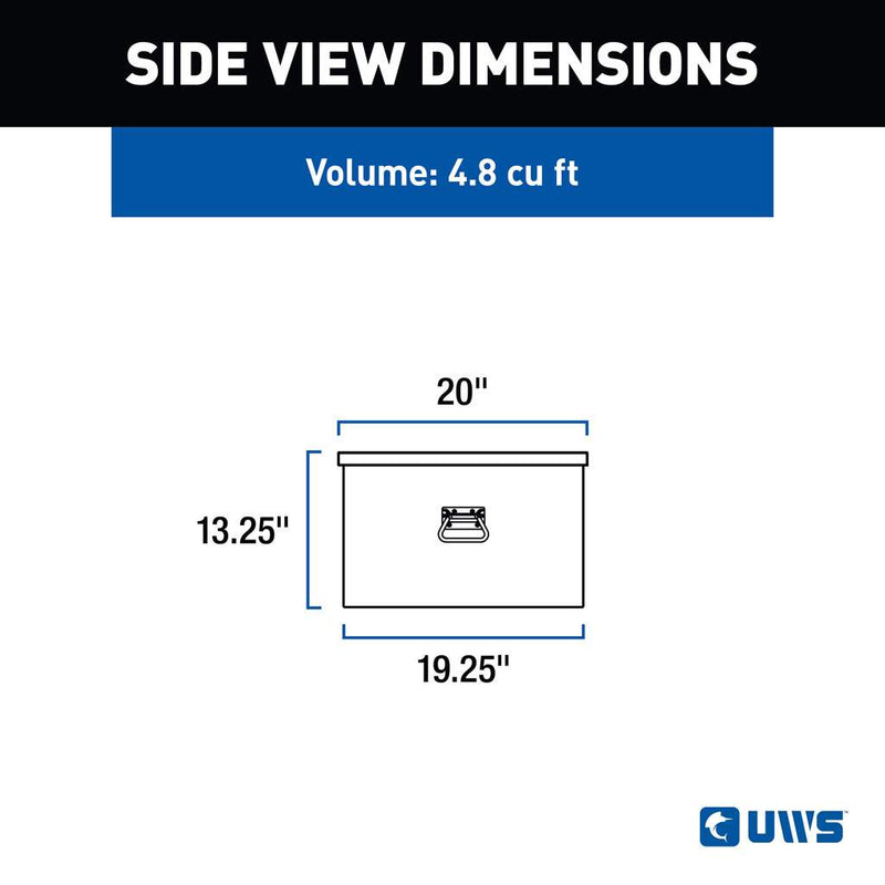 UWS EC20061 36" truck tool box in bright aluminum, side-view dimension drawing