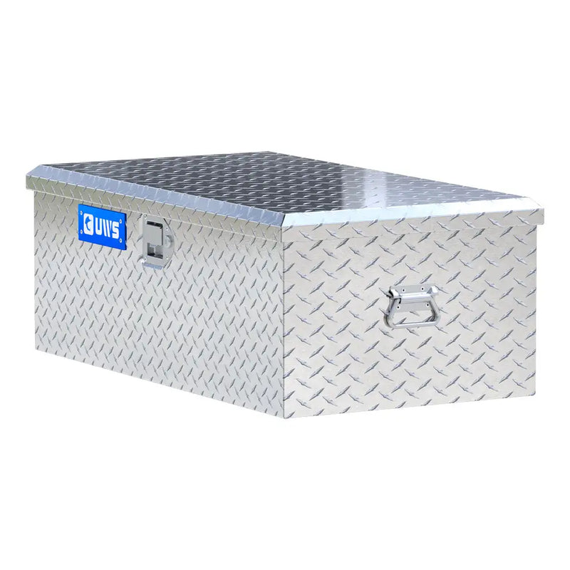 UWS EC20061 36" truck tool box in bright aluminum, top view showing the lid