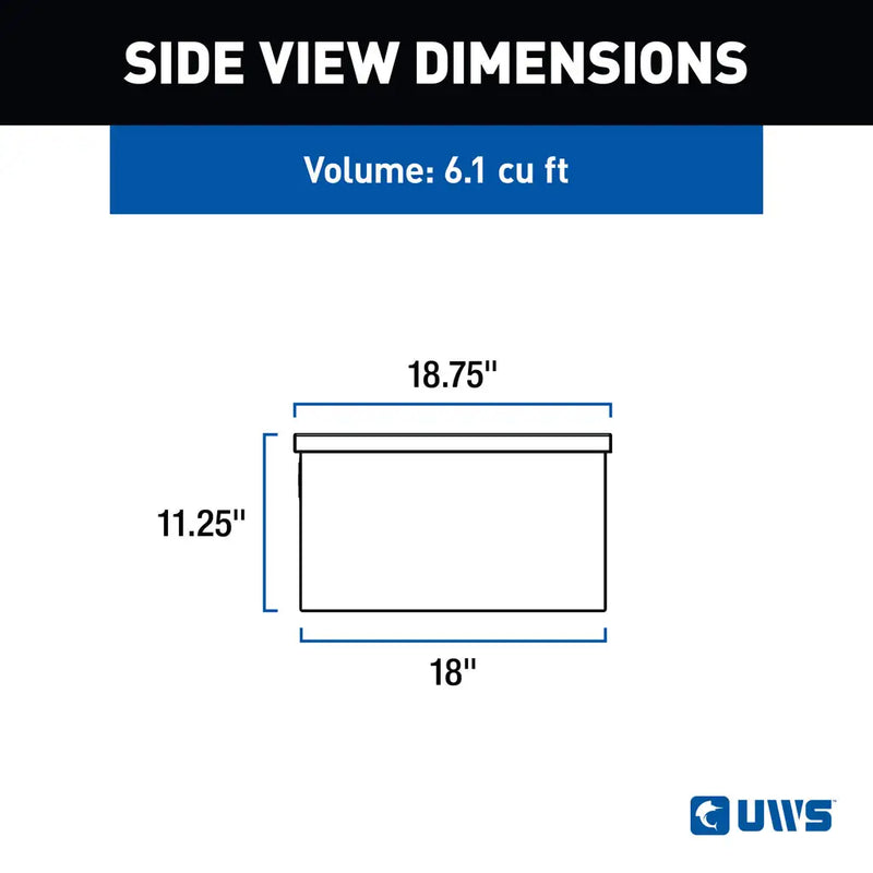 UWS EC20081 58" truck tool box in bright aluminum, side-view dimension drawing