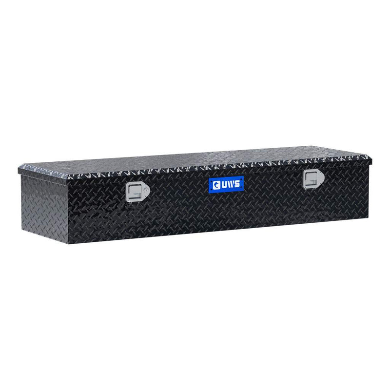 UWS EC20092 58" truck tool box in gloss black powder coat, front three-quarter studio view