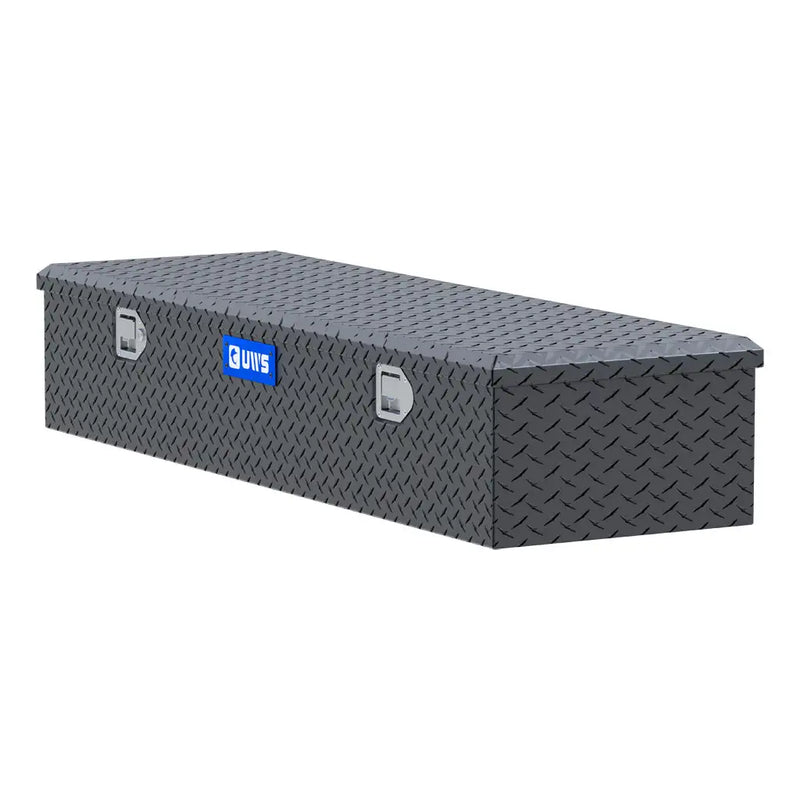 UWS EC20093 58" truck tool box in matte black powder coat, top view showing the lid