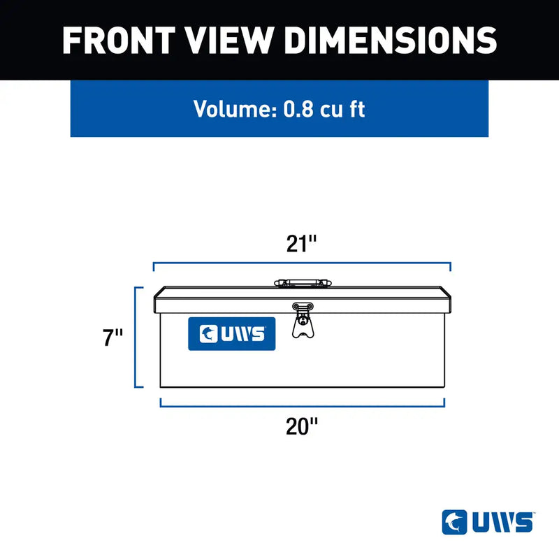 UWS Tote Box in Bright Aluminum, UWS front-view dimension drawing