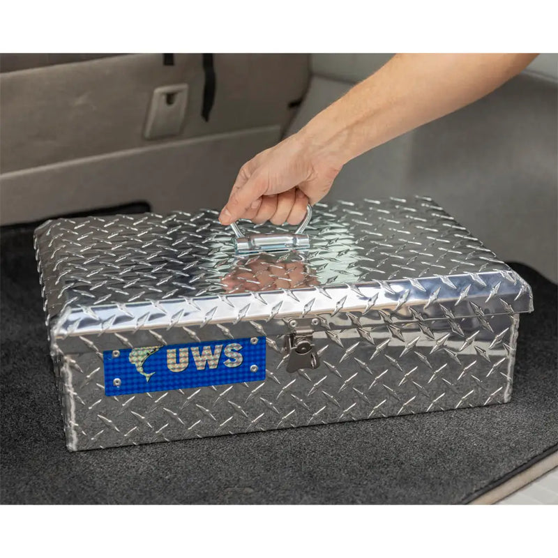 UWS Tote Box in Bright Aluminum, in-use photograph