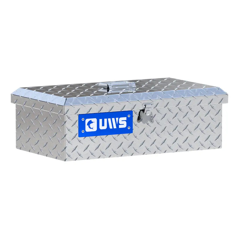 UWS Tote Box in Bright Aluminum, front three-quarter studio view