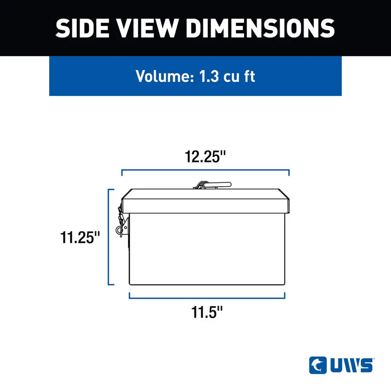 UWS Tote Box in Bright Aluminum, UWS side-view dimension drawing