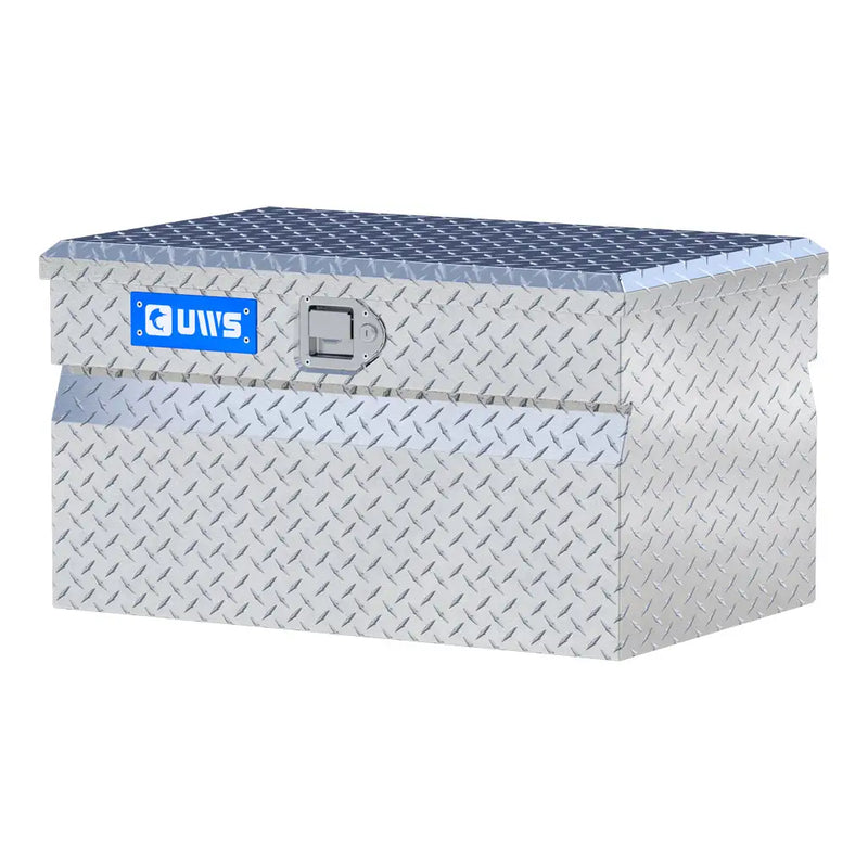 UWS 30" Utility Chest Box in Bright Aluminum, front three-quarter from the opposite side