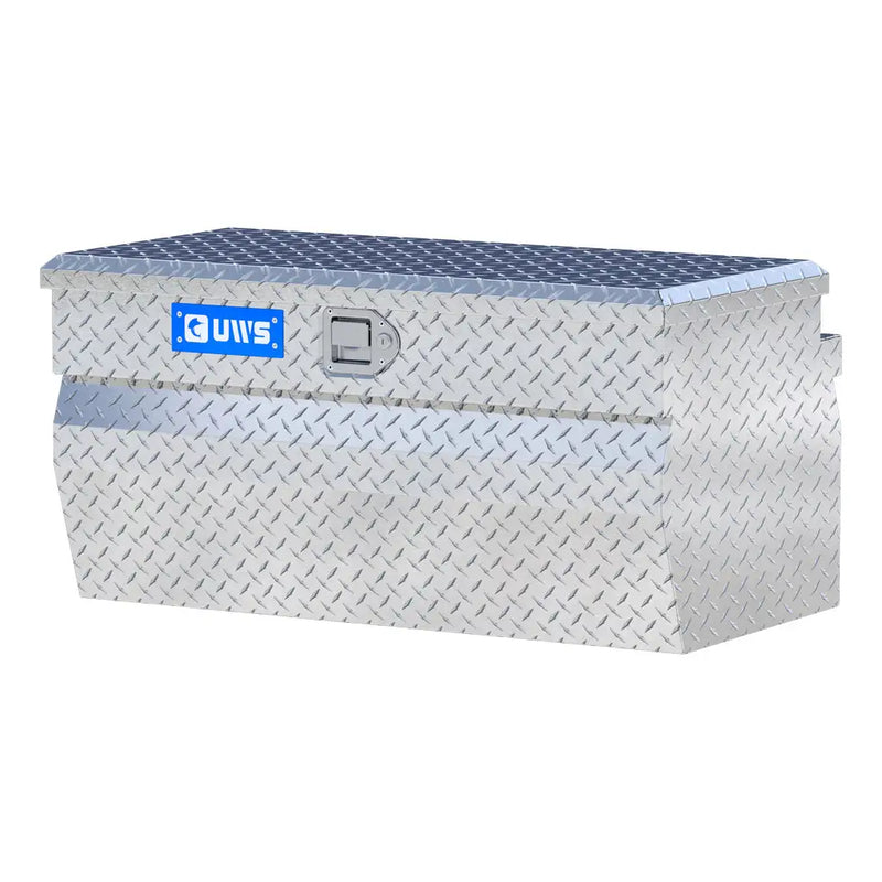 UWS 36" Utility Chest Box in Bright Aluminum, front three-quarter from the opposite side