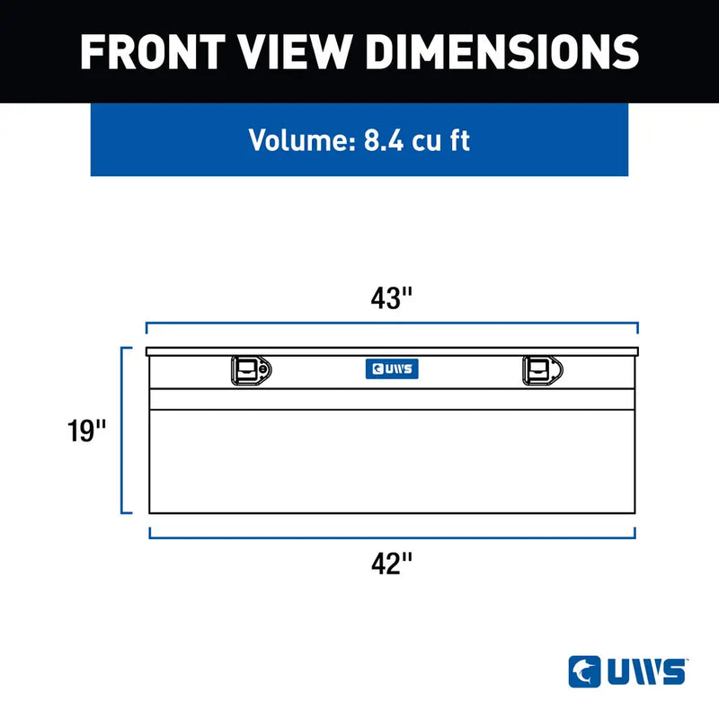 UWS 42" Utility Chest Box in Bright Aluminum, UWS front-view dimension drawing
