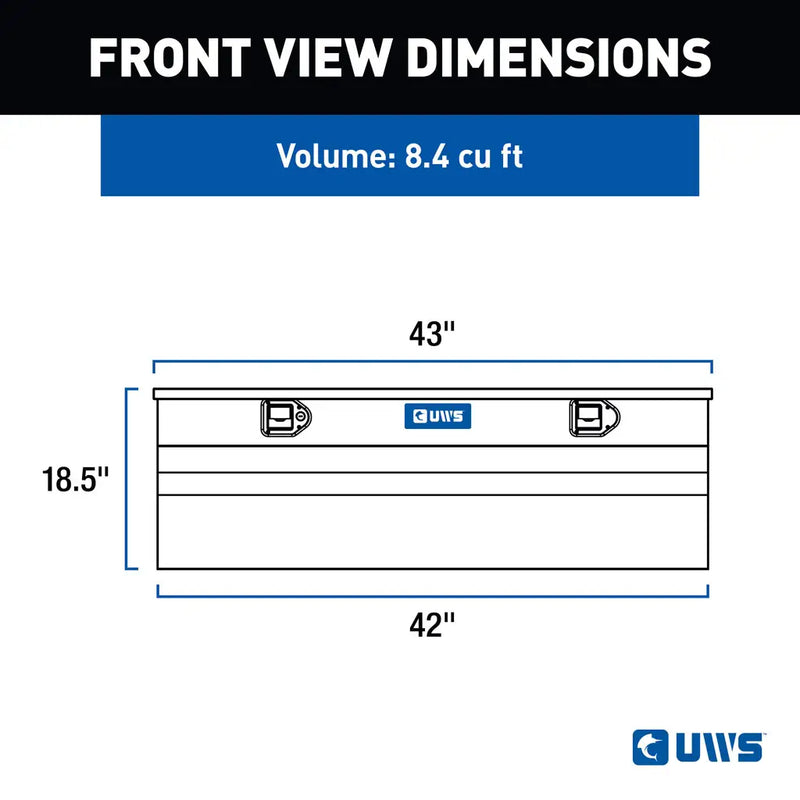 UWS 42" Utility Chest Box in Bright Aluminum, UWS front-view dimension drawing