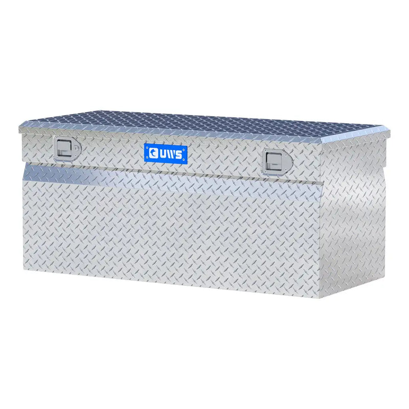UWS 48" Cargo Carrier Chest Box in Bright Aluminum, front three-quarter from the opposite side