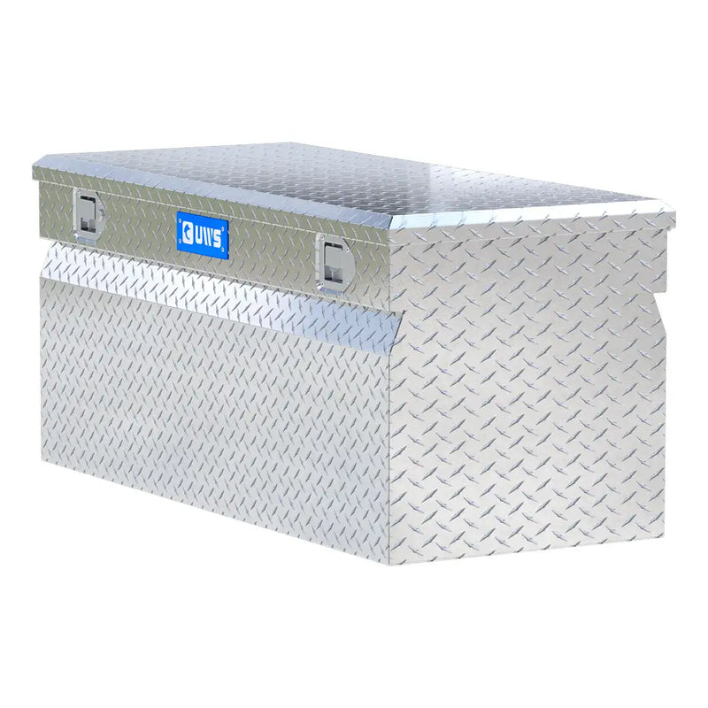 UWS 48" Cargo Carrier Chest Box in Bright Aluminum, rear three-quarter view
