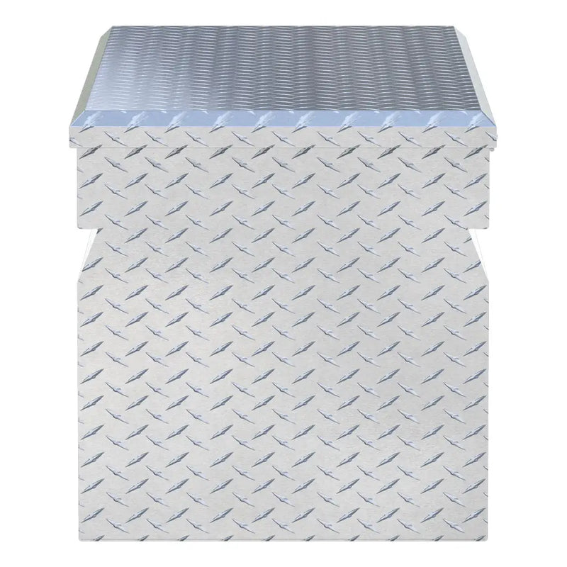 UWS 48" Cargo Carrier Chest Box in Bright Aluminum, top-down three-quarter view of the closed lid