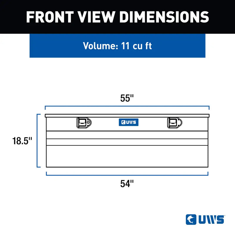 UWS 55" Utility Chest Box in Bright Aluminum, UWS front-view dimension drawing