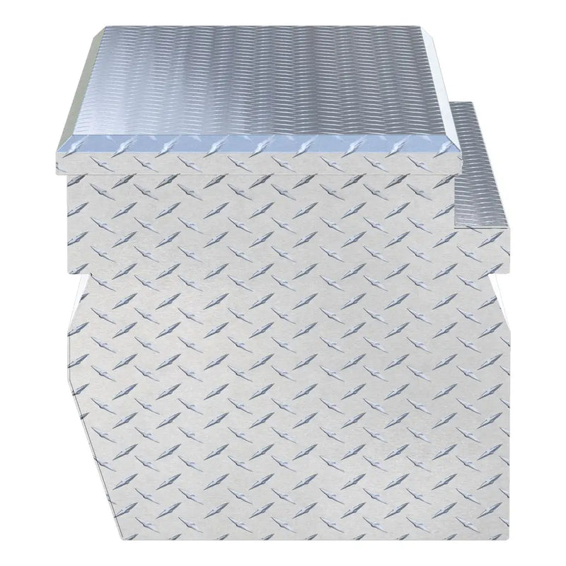 UWS 55" Utility Chest Box in Bright Aluminum, top-down three-quarter view of the closed lid