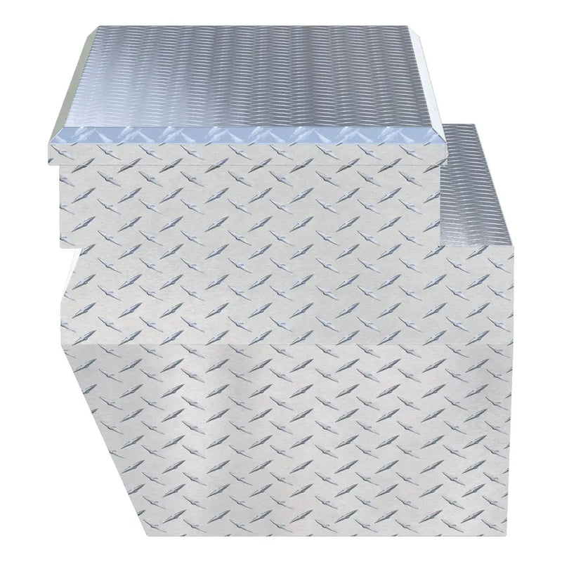 UWS 55" Utility Chest Box in Bright Aluminum, top-down three-quarter view of the closed lid