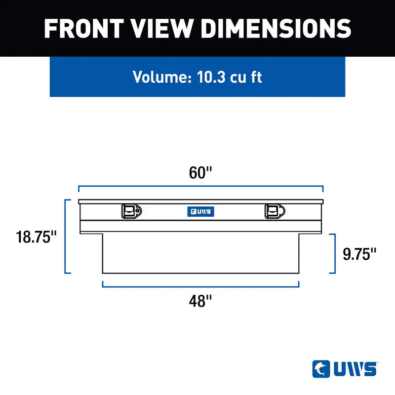 UWS 60" Utility Chest Box in Bright Aluminum, UWS front-view dimension drawing