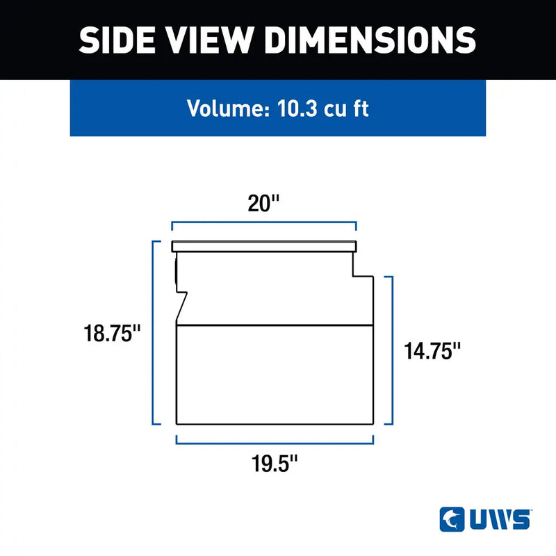 UWS 60" Utility Chest Box in Bright Aluminum, UWS side-view dimension drawing