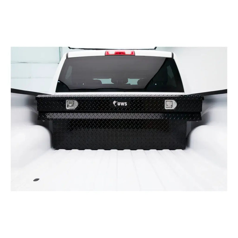 UWS 60" Utility Chest Box in Gloss Black, in-use photograph, fitted in a pickup bed (view 2)