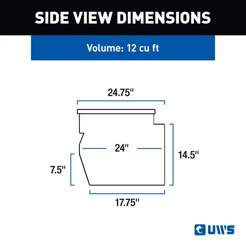 UWS 60" Utility Chest Box in Gloss Black, UWS side-view dimension drawing