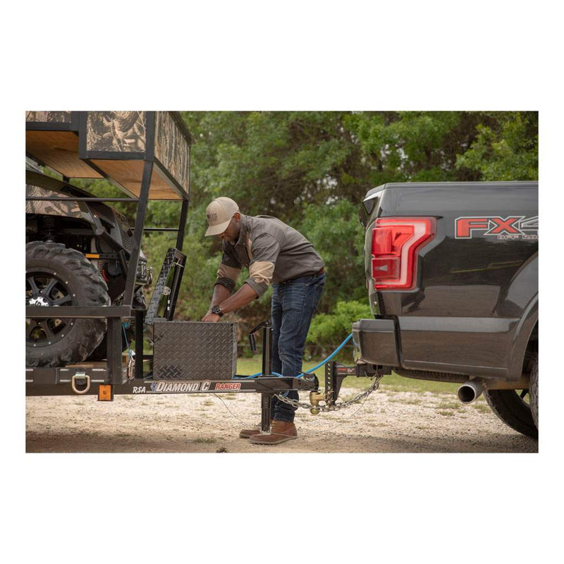 UWS 34" Trailer Tongue Box in Gloss Black, in-use photograph, lid open