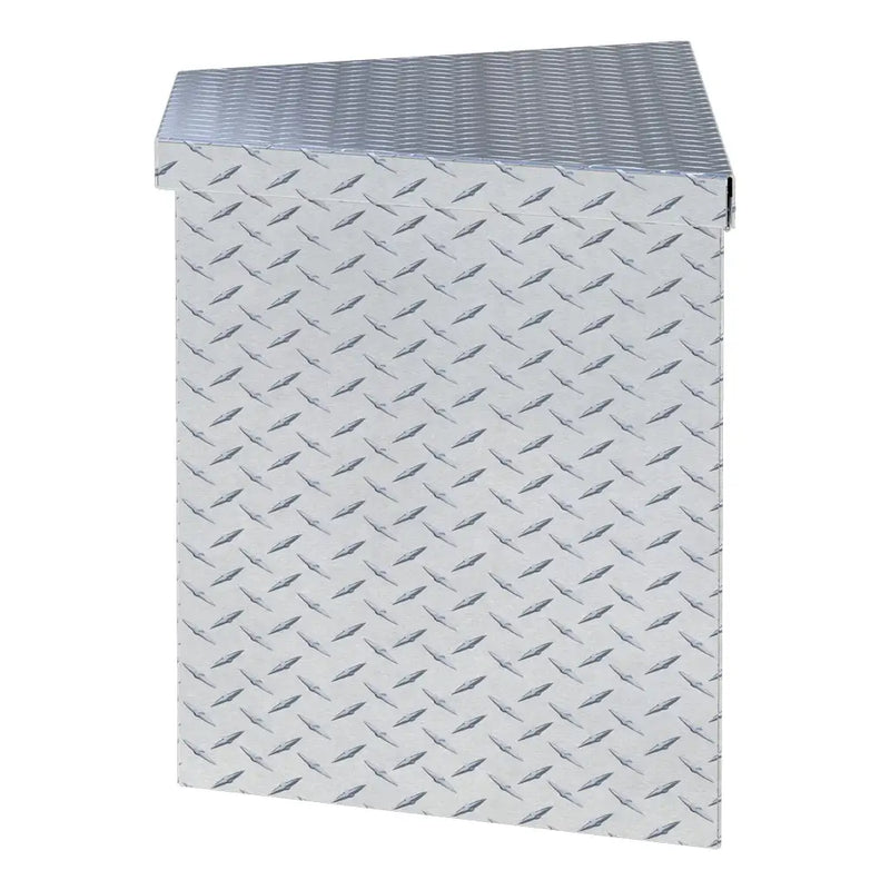 UWS 49" Trailer Tongue Box in Bright Aluminum, top-down three-quarter view of the closed lid