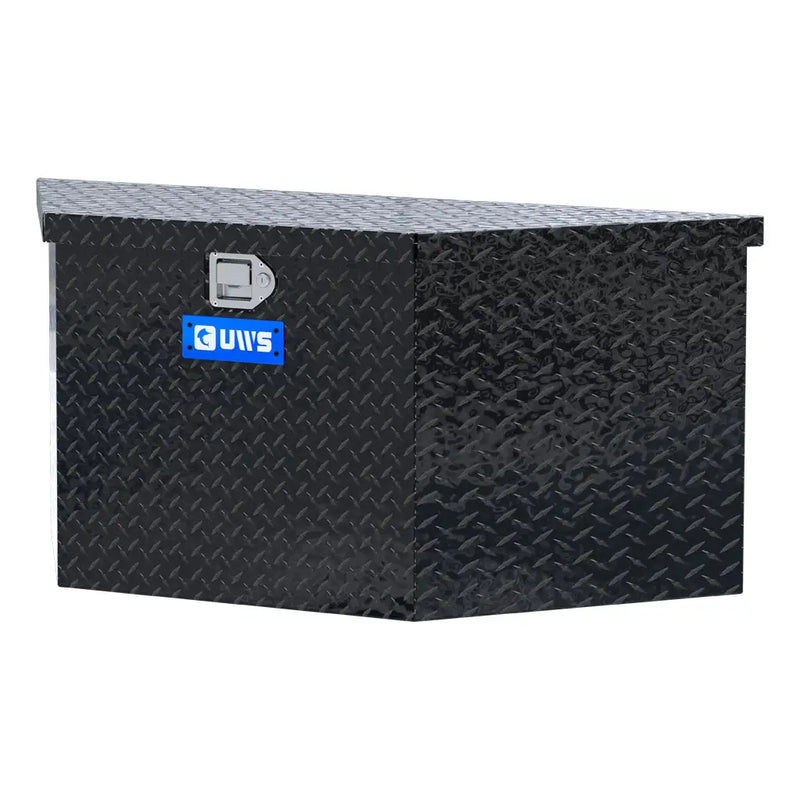 UWS 49" Trailer Tongue Box in Gloss Black, front three-quarter from the opposite side