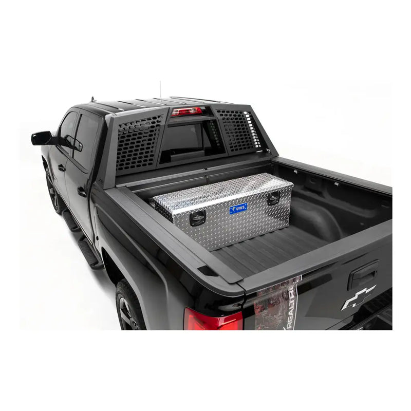 UWS 48" Under Tonneau Chest Box in Bright Aluminum, in-use photograph, fitted in a pickup bed