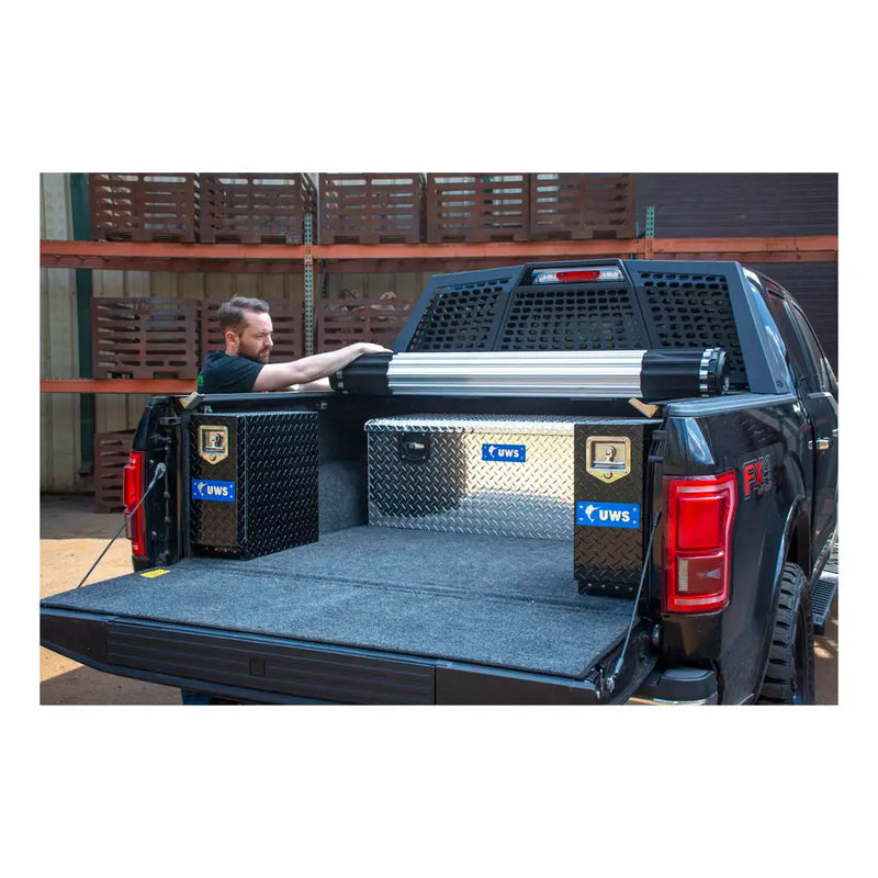 UWS 48" Under Tonneau Chest Box in Bright Aluminum, in-use photograph