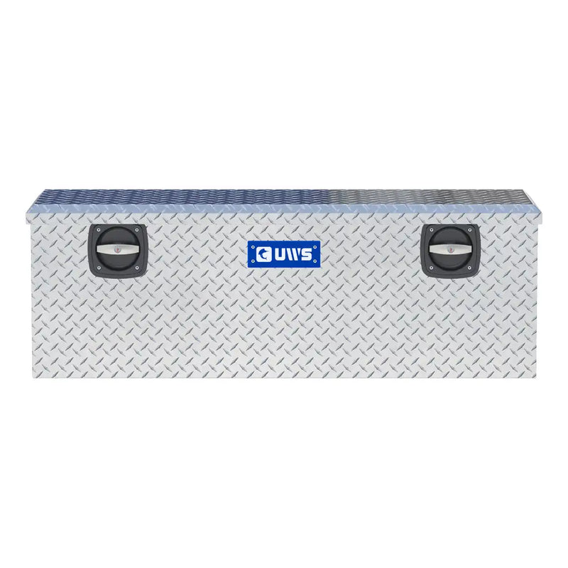 UWS 48" Under Tonneau Chest Box in Bright Aluminum, straight-on front elevation