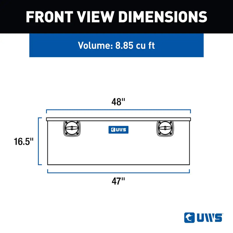 UWS 48" Under Tonneau Chest Box in Matte Black, UWS front-view dimension drawing