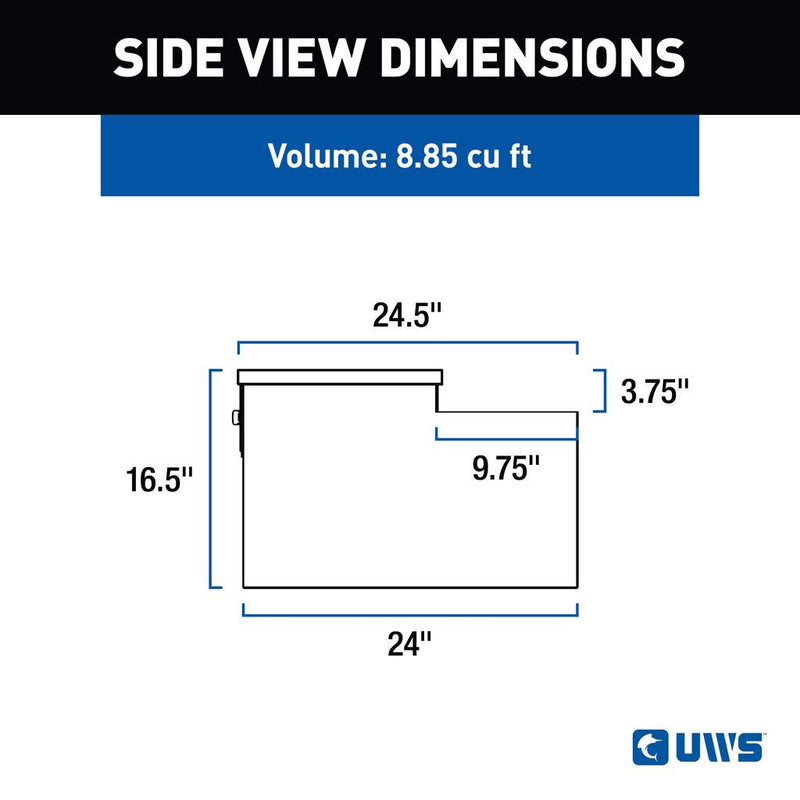 UWS 48" Under Tonneau Chest Box in Matte Black, UWS side-view dimension drawing