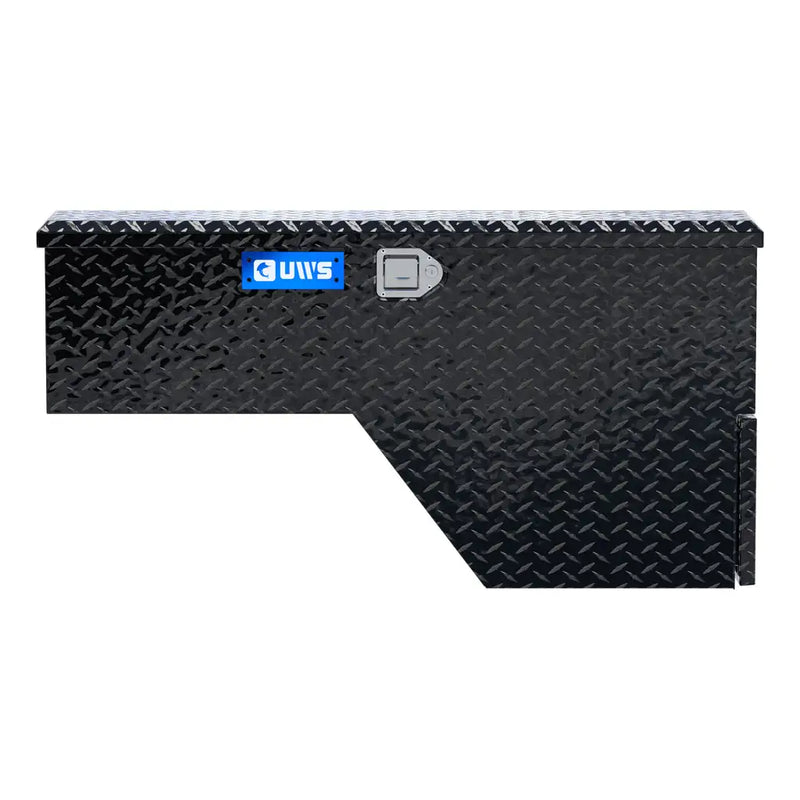 UWS 48" Wheel Well Tool Box in Gloss Black, top-down three-quarter view of the closed lid