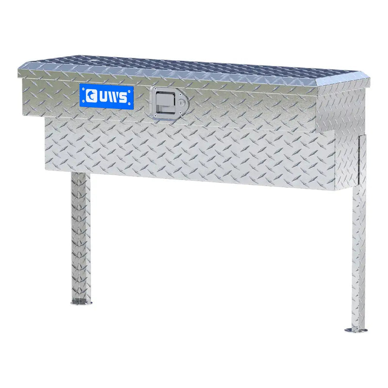 UWS 36" Truck Side Tool Box in Bright Aluminum, front three-quarter from the opposite side