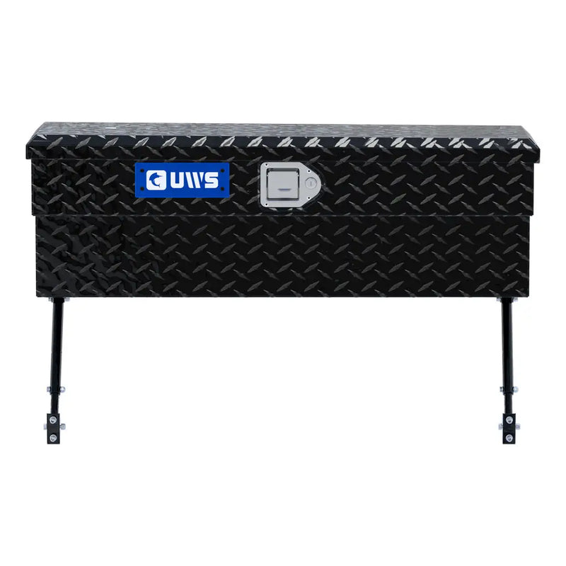 UWS 36" Truck Side Tool Box in Gloss Black, straight-on front elevation, fitted with the black space-saving legs