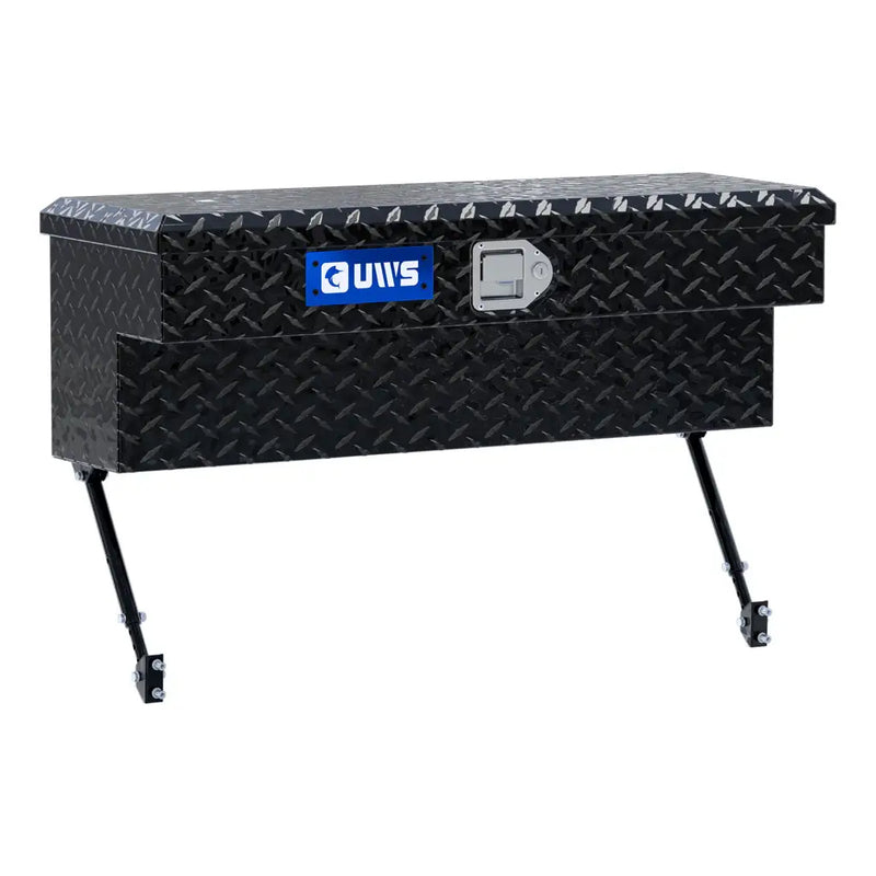 UWS 36" Truck Side Tool Box in Gloss Black, rear three-quarter view, fitted with the black space-saving legs