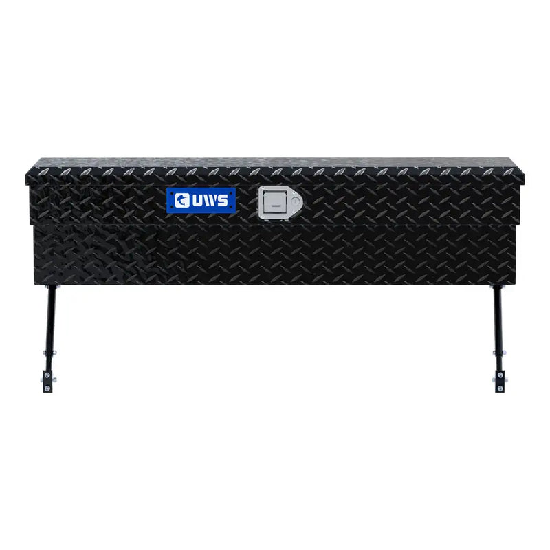 UWS 48" Truck Side Tool Box in Gloss Black, straight-on front elevation, fitted with the black space-saving legs