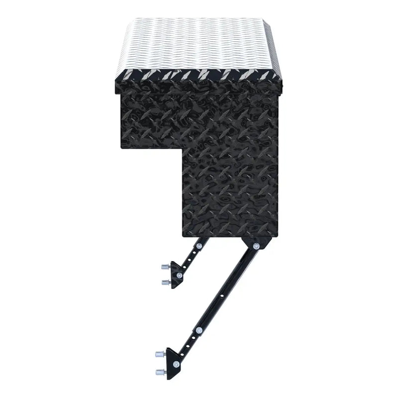 UWS 48" Truck Side Tool Box in Gloss Black, top-down three-quarter view of the closed lid, fitted with the black space-saving legs