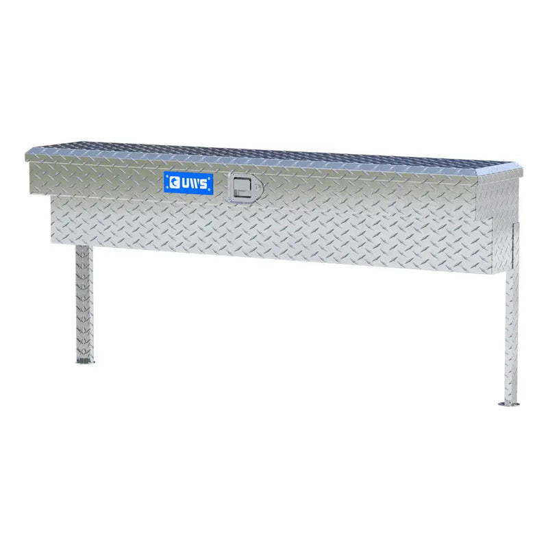 UWS 60" Truck Side Tool Box in Bright Aluminum, front three-quarter from the opposite side