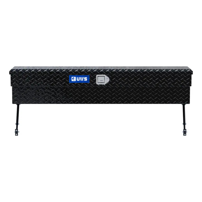 UWS 60" Truck Side Tool Box in Gloss Black, straight-on front elevation, fitted with the black space-saving legs
