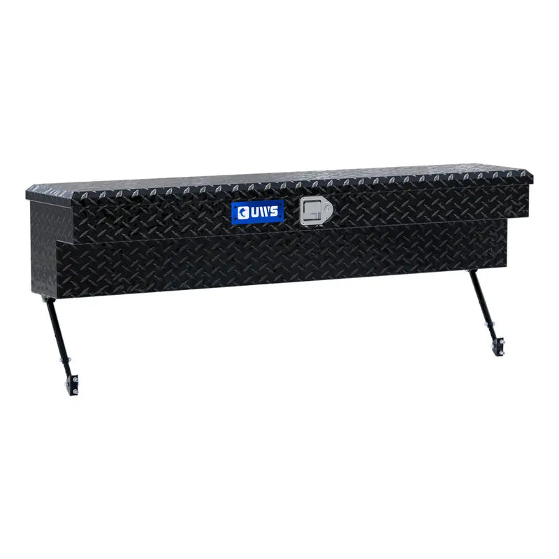 UWS 60" Truck Side Tool Box in Gloss Black, rear three-quarter view, fitted with the black space-saving legs