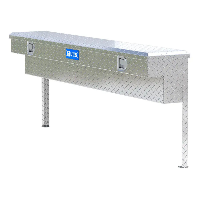 UWS 72" Truck Side Tool Box in Bright Aluminum, front three-quarter studio view